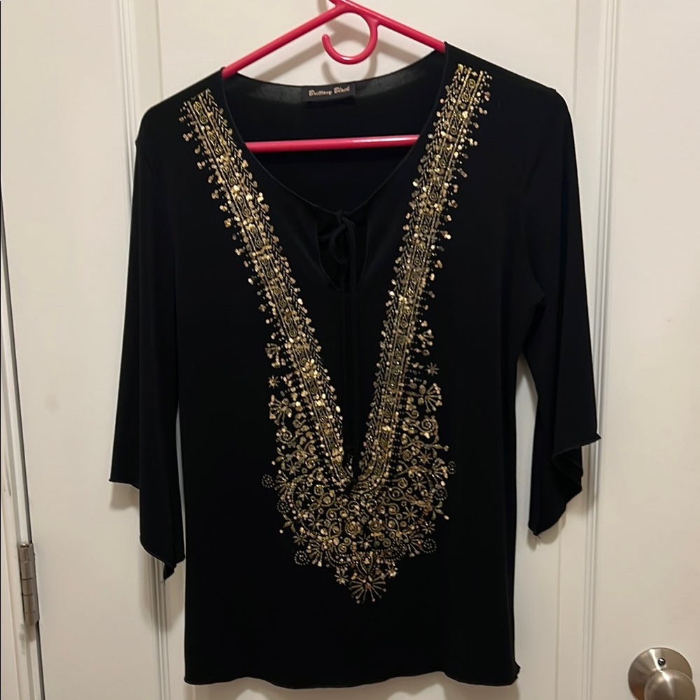 Black and Gold Embellished Women's Top